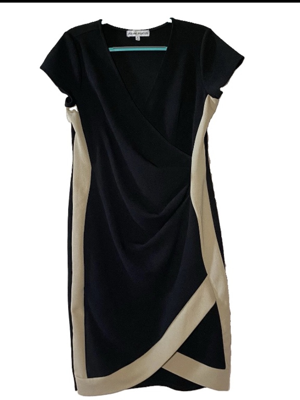 Almost Famous Black & Cream Faux-Wrap Cap Sleeve Dress
